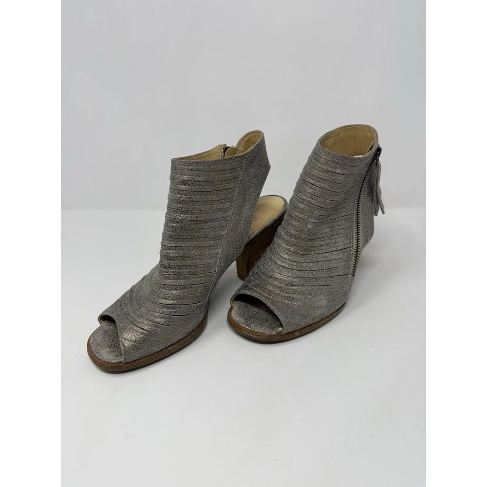 Paul Green Cayanne Peep Toe Block Heel Booties Sandal UK 5.5 US 8 Smoke Metallic